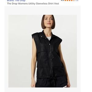 The Drop Womens Utility Sleeveless‎ Shirt Vest Black Drawstring Medium